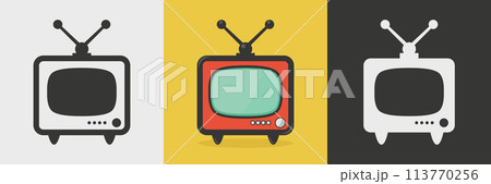Vector Vintage TV Set. Vintage TV Icons. Design Template, Clipart of Retro TV Symbol for Web, Logo, App, UI 113770256