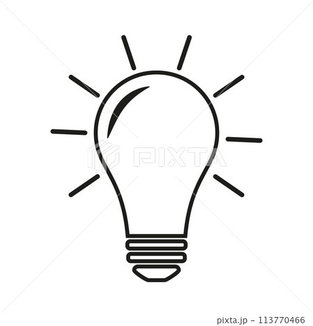 Light Bulb line icon vector, isolated on white background. Idea sign, solution, thinking concept. Lighting Electric lamp. Electricity, shine. Trendy Flat style for graphic design, Web site, UI. EPS 113770466