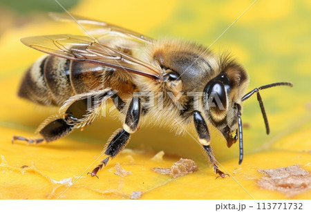 Detailed Honeybee on Yellow Bloom Detailed Honeybee on Yellow Bloom 113771732