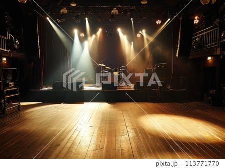 Free stage with lights, Free scene with multi colored lighting equipment. 113771770