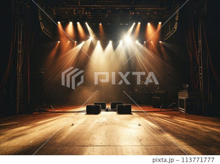 Free stage with lights, Free scene with multi colored lighting equipment. Free stage with lights, Free scene with multi colored lighting equipment. 113771777