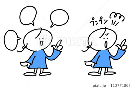 説明する女性　怒る女性　セット　シンプルで可愛い線画イラスト 113771862