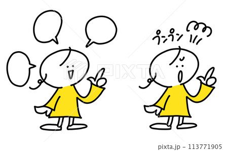 説明する女性　怒る女性　セット　シンプルで可愛い線画イラスト 113771905