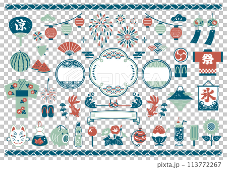 夏季節日和日本框架圖標集 113772267