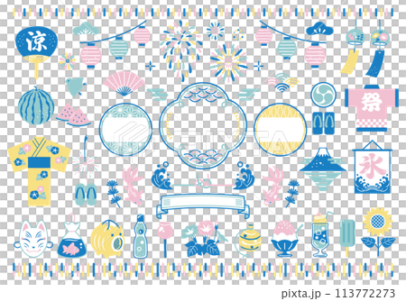 Summer festival and Japanese frame icon set Summer festival and Japanese frame icon set 113772273