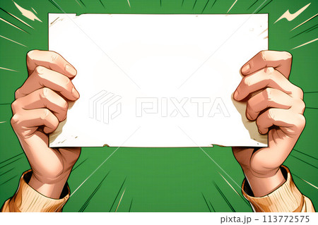 白いボードを持つ手のフレーム背景イラスト素材 白いボードを持つ手のフレーム背景イラスト素材 113772575