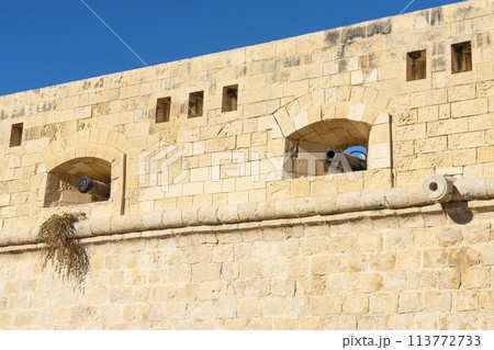 the ramparts of St. Elmo fort in Valletta, Malta 113772733