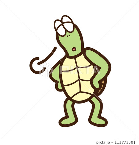 大きなため息をつくカメ 113773301