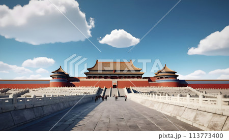 The Forbidden City in Beijing, China. 3D rendering and illustration. Generative AI 113773400