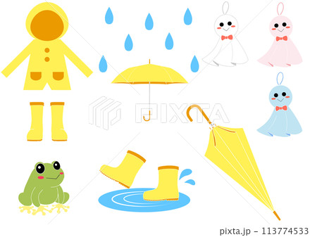 6月梅雨のかわいいイラストセット 113774533