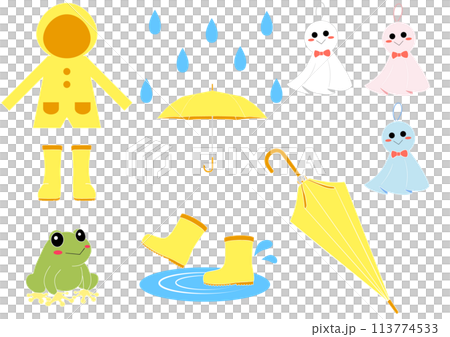 6月梅雨のかわいいイラストセット 113774533