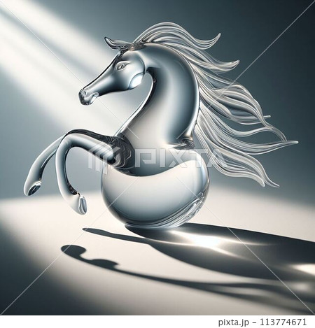 光を受けるガラスの馬の置き物 光を受けるガラスの馬の置き物 113774671