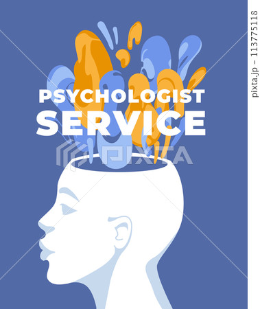 Psychologist service concept design. Women open their head with abstract background. Flat vector illustration 113775118