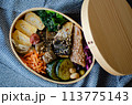 野菜と魚だけのヘルシーわっぱ弁当 113775143