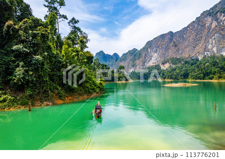 Aerial view of Khao Sok national park, in Cheow lan lake, Surat Thani, Thailand Aerial view of Khao Sok national park, in Cheow lan lake, Surat Thani, Thailand 113776201