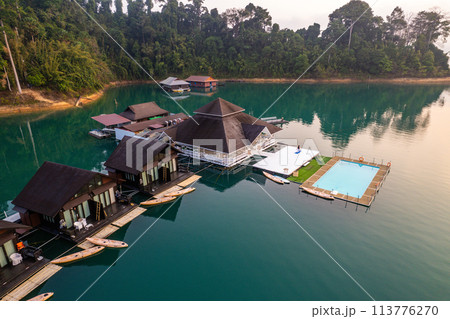 Floating bungalow on the Cheow lan Lake in Khao Sok National Park in Surat Thani, Thailand 113776270