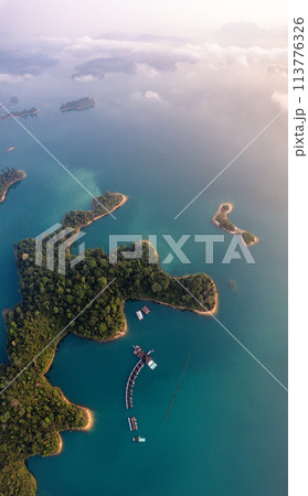 Floating bungalow on the Cheow lan Lake in Khao Sok National Park in Surat Thani, Thailand 113776326