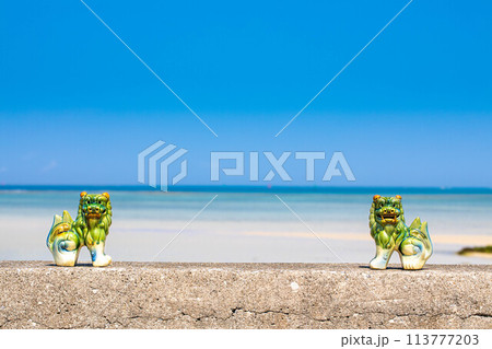 シーサーと沖縄の海 シーサーと沖縄の海 113777203