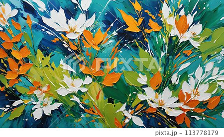 colorful abstract painting art flower design 油絵 113778179