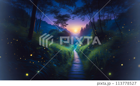 夕暮れの森のホタル 113778527