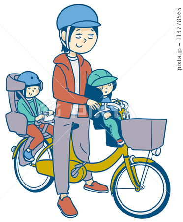 自転車で3人乗りをする 自転車で3人乗りをする 113778565