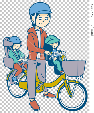 自転車で3人乗りをする 自転車で3人乗りをする 113778565
