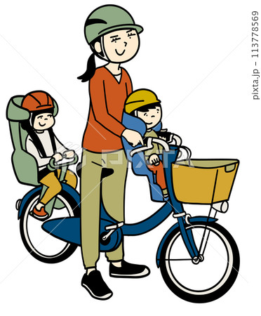 自転車で3人乗りをする 自転車で3人乗りをする 113778569