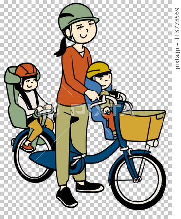自転車で3人乗りをする 自転車で3人乗りをする 113778569
