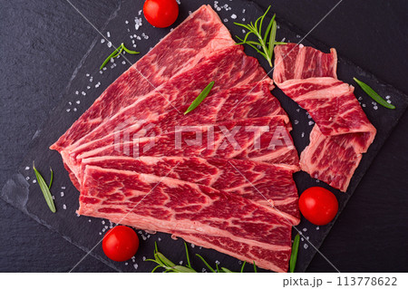 Raw marble beef bacon of black angus 113778622