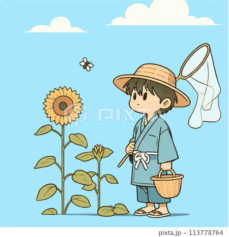 日本の夏休みの少年 113778764
