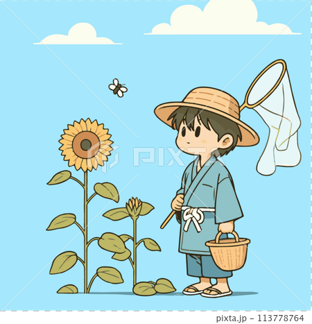 日本の夏休みの少年 113778764
