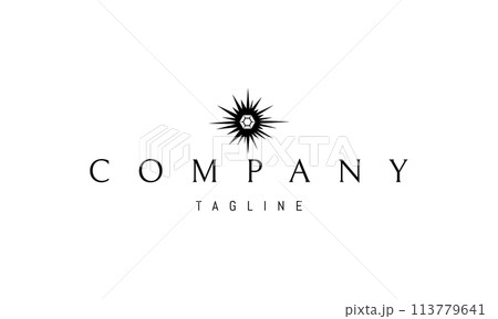 A vector logo with an abstract image of the sun with a shining diamond inside. A vector logo with an abstract image of the sun with a shining diamond inside. 113779641