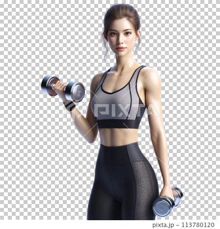 有啞鈴的肌肉訓練女孩 113780120