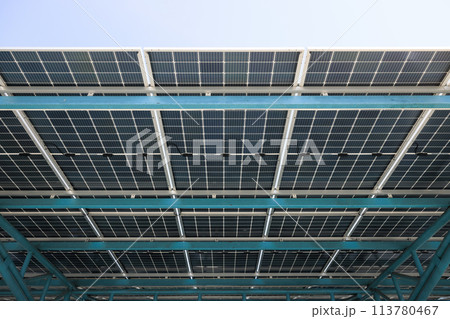 Solar car parking or parking lot with concept of green clean power energy. 113780467