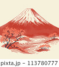 葛飾北斎風赤富士のイラスト 113780777