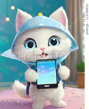 自分の部屋で楽しそうに過ごす白い子猫ちゃん 113780832