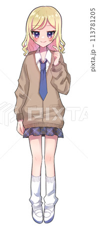 金髪の女子学生のアニメ風全身イラスト 金髪の女子学生のアニメ風全身イラスト 113781205