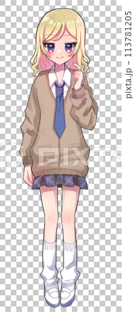 金髪の女子学生のアニメ風全身イラスト 金髪の女子学生のアニメ風全身イラスト 113781205