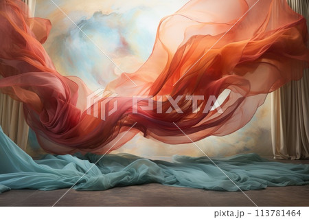 Dramatic flowing red fabric in a classical setting 113781464