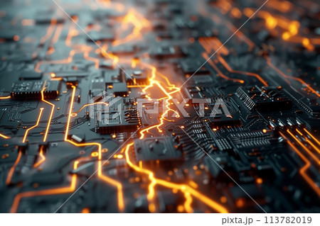 Futuristic circuit board with glowing lines 113782019