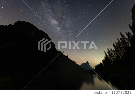 Milky Way towers over a large pond in the mine 113782022