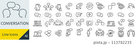 ベクターの会話の線画アイコンセット 113782235