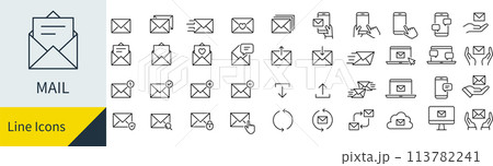 ベクターのメールの線画アイコンセット 113782241