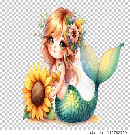 Mermaid holding a sunflower 113782359