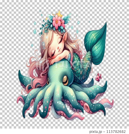 Mermaid sleep on squid 113782682