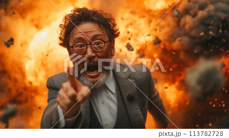 怒りを爆発させる中年ビジネスマン 怒りを爆発させる中年ビジネスマン 113782728