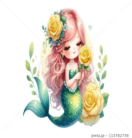 Mermaid holding a rose Mermaid holding a rose 113782738