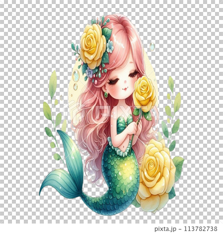 Mermaid holding a rose Mermaid holding a rose 113782738