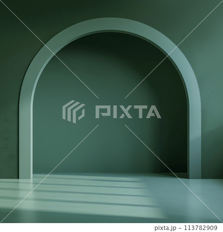 Arched doorway casting shadow in green room Arched doorway casting shadow in green room 113782909