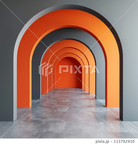 Orange arches in a row creating depth Orange arches in a row creating depth 113782910